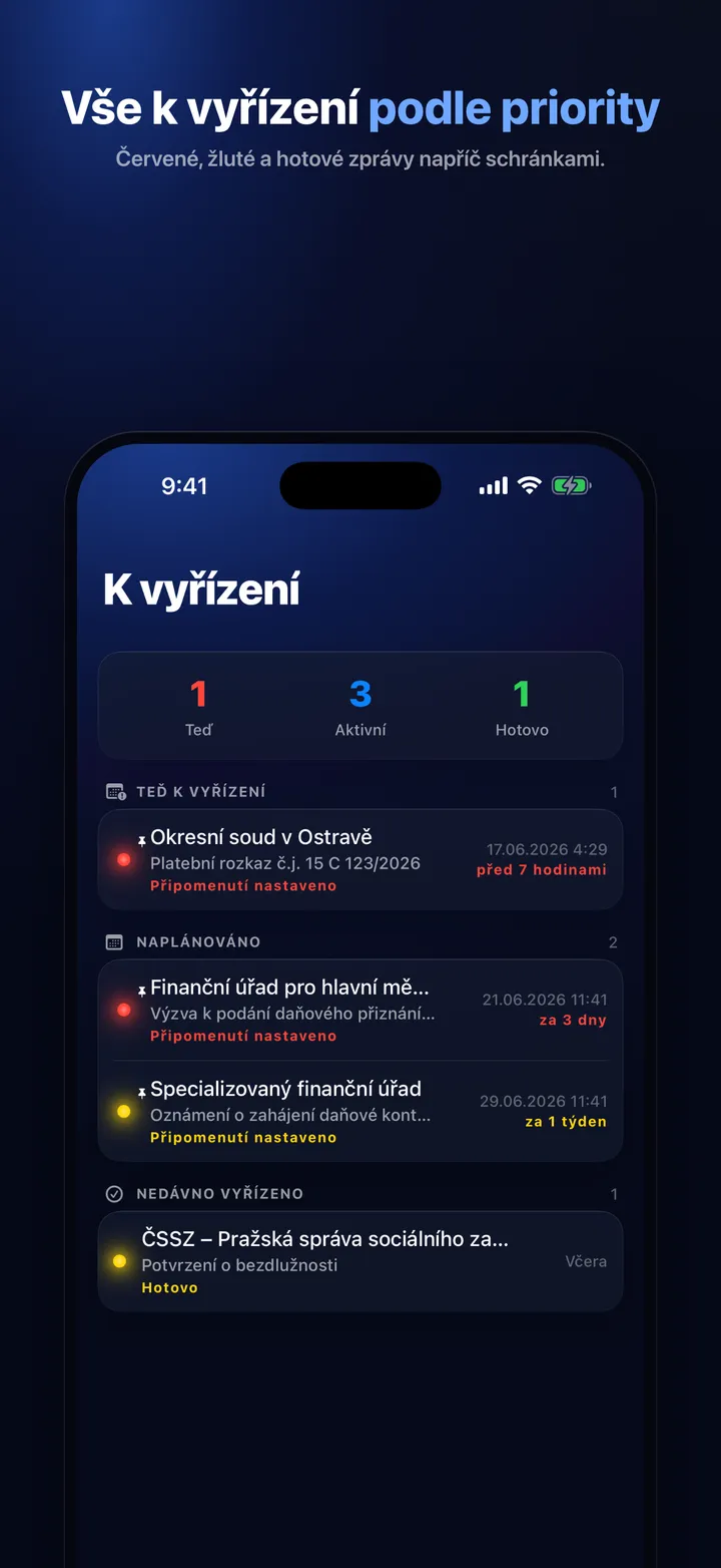 Vše k vyřízení podle priority napříč schránkami